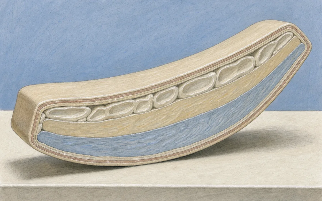 A curved skin teaching model showing the surface and underlying tissue layers